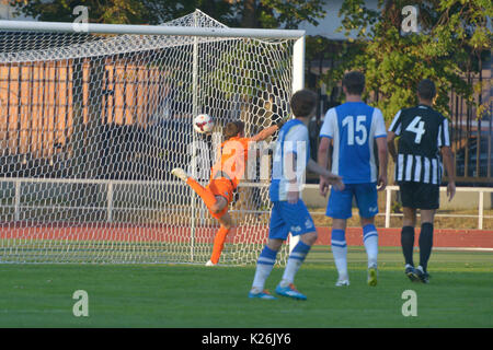 Moscow, Russia - July 21, 2014: Decisive goal in the match Dynamo, Moscow - PAOK, Greece during the Lev Yashin VTB Cup, the international tournament f Stock Photo