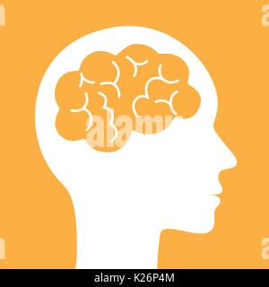 Human head silhouette with brain symbol Vector illustration Stock ...