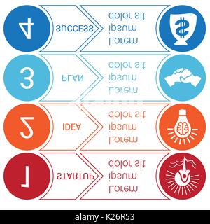 Startup bussines minimal infographic templates from circles and horizontal colorful arrows 4 positions Stock Vector