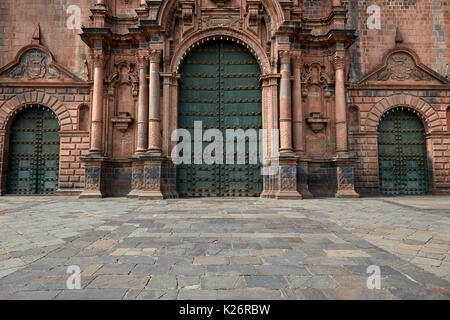 Main doors of Cusco Cathedral, Plaza de Armas, Cusco, Peru, South America Stock Photo