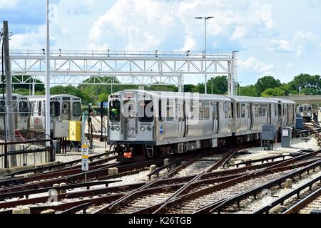 A CTA Yellow Line rapid transit commuter train at its Dempster Avenue ...