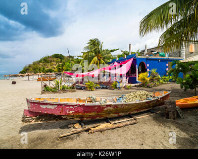Colorful fishing boats, Mero, Department Guadeloupe, Dominica Stock Photo