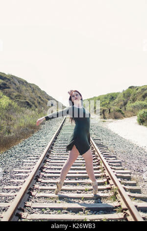 On point on train tracks Stock Photo