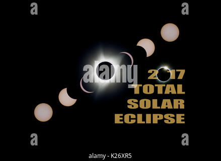 2017 Total Solar Eclipse from partial to total with corona phases composite Stock Photo