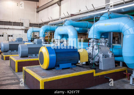 Big blue water pump - Poland. Stock Photo