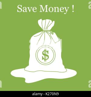 Stylized icon of a knotted bag with money. Design for banner, poster or print. Stock Vector