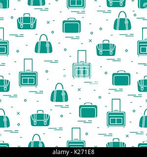 Cute seamless pattern with different bag and suitcases for travel. Summer time, vacation. Design for banner, poster or print. Stock Vector
