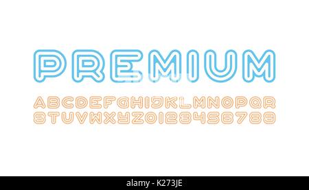 sport style alphabet letters and numbers. vector, font type design. round outline, regular lettering. stylish, linear typesetting. dynamic typeface Stock Vector
