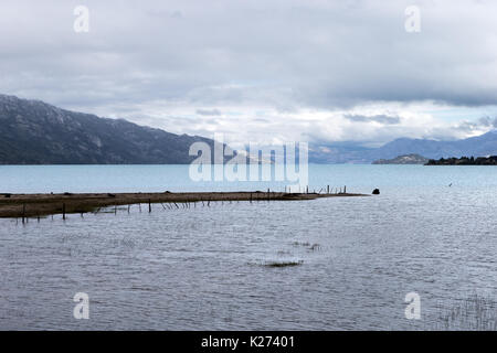 Lago General Carrera (General Carrera Lake) Balmaceda to Puerto Rio Tranquilo route highway road 7 Patagonia Chile Stock Photo