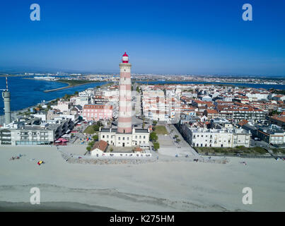 Drone view of the beautiful Portuguese beach of Barra - Aveiro Stock Photo