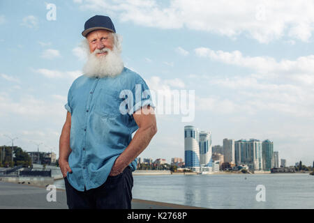 stylish old man with beard Stock Photo