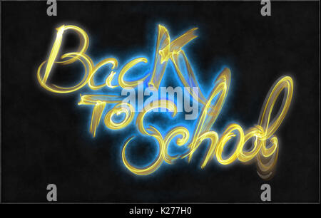 Back to school words lettering made by fire or flame isolated on black background. Stock Photo