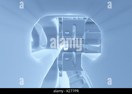 Abstract Futuristic tunnel like spaceship corridor blue metal in white space. 3d illustration. Stock Photo
