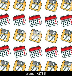 floppy disk and calendar pattern background Stock Vector