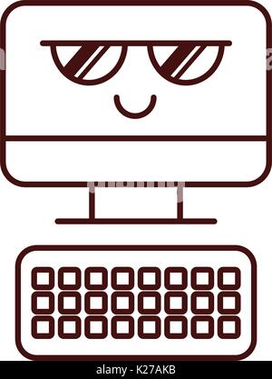 computer desktop with keyboard kawaii character Stock Vector