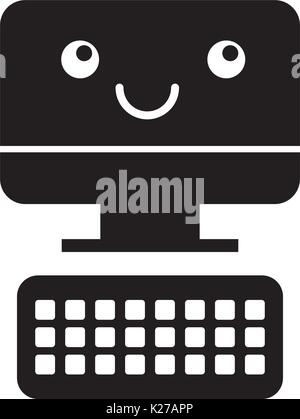 computer desktop with keyboard kawaii character Stock Vector