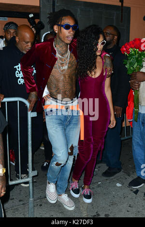 Wiz Khalifa and girlfriend Izabela Guedes leaving Warwick Night Club in Hollywood.  Featuring: Wiz Khalifa, Izabela Guedes Where: Hollywood, California, United States When: 27 Jul 2017 Credit: WENN.com Stock Photo