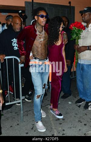 Wiz Khalifa and girlfriend Izabela Guedes leaving Warwick Night Club in Hollywood.  Featuring: Wiz Khalifa, Izabela Guedes Where: Hollywood, California, United States When: 27 Jul 2017 Credit: WENN.com Stock Photo