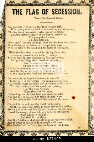 Broadside from the American Civil War entitled 'The Flag of Secession', glorifying the Confederate States Army's cause. 1863. Stock Photo