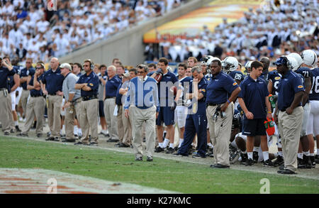 Joe Paterno of Penn State University football walks the sidelines during the Outback Bowl January 1, 20111 in Tampa, Florida against UF. Stock Photo