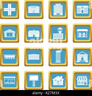 City infrastructure items icons azure Stock Vector