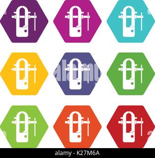Blacksmiths vice icon set color hexahedron Stock Vector