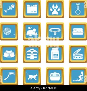 Cat care tools icons azure Stock Vector