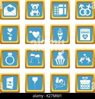 Saint Valentine icons azure Stock Vector