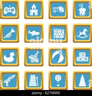 Different kids toys icons azure Stock Vector