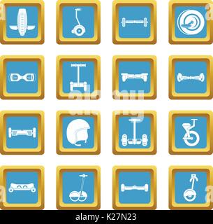 Balancing scooter icons azure Stock Vector