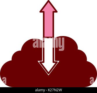 pink and scarlet red sections silhouette of cloud service with download and upload arrow icon Stock Vector