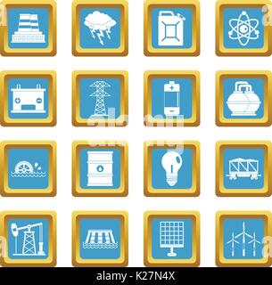 Energy sources items icons azure Stock Vector