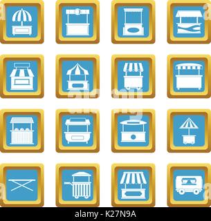 Street food truck icons azure Stock Vector