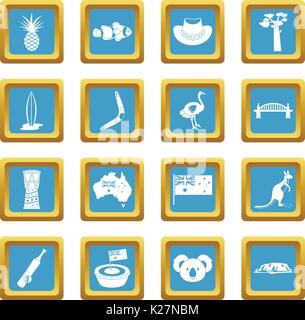 Australia travel icons azure Stock Vector