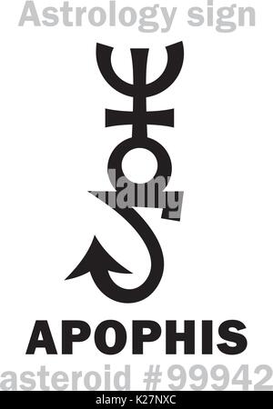 Astrology Alphabet: APOPHIS (Apep), dangerous asteroid #99942. Hieroglyphics character sign (single symbol). Stock Vector