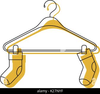 yellow watercolor silhouette of pair of socks in clothes hanger Stock Vector
