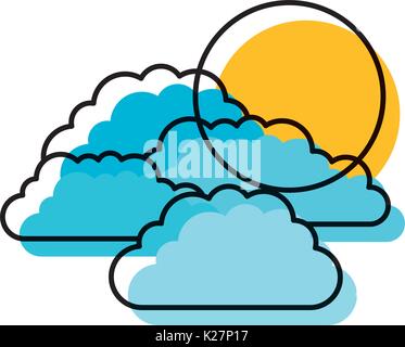 watercolor silhouette with set of clouds and sun Stock Vector