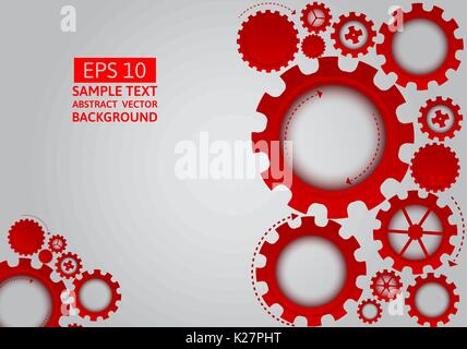 Red gear abstract vector on gray background with copy space Stock Vector