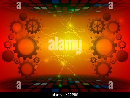Gear abstract vector red background technology concept Stock Vector