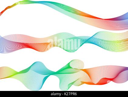 Set great rainbow waves colorful gradient line, vector illustration. Stock Vector