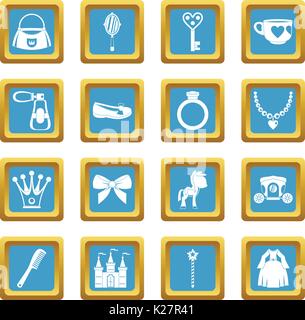 Doll princess items icons azure Stock Vector
