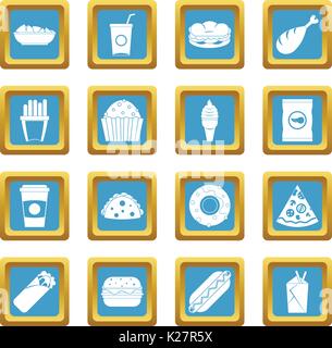 Fast food icons azure Stock Vector