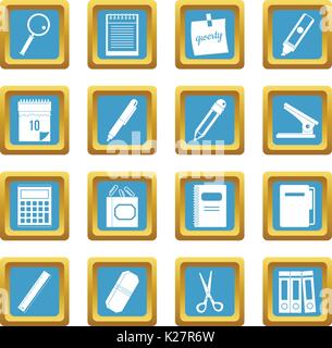 Stationery symbols icons azure Stock Vector
