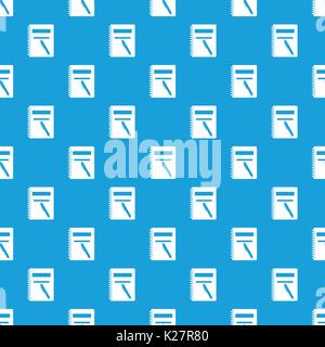 Closed spiral notebook and pen pattern seamless blue Stock Vector