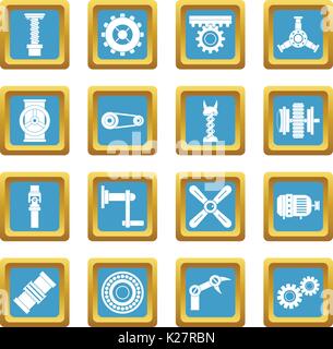 Techno mechanisms kit icons azure Stock Vector