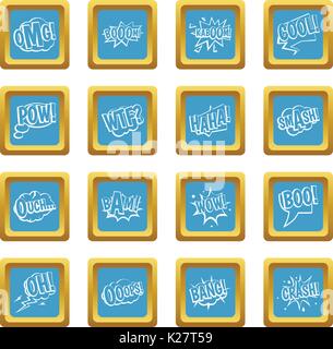 Comic colored sound icons azure Stock Vector