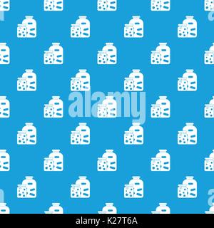 Jars with pickled vegetables and jam pattern seamless blue Stock Vector