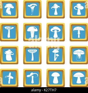 Mushroom icons azure Stock Vector