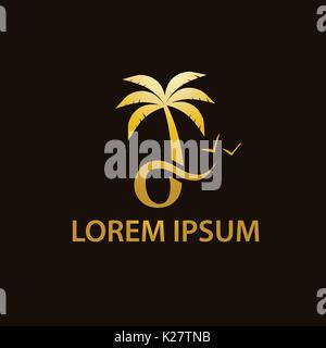 letter o with palm tree, symbol design, isolated on white background. Stock Vector