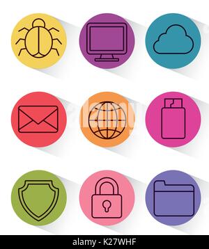 cyber security related icons over colorful circles and white background vector illustration Stock Vector